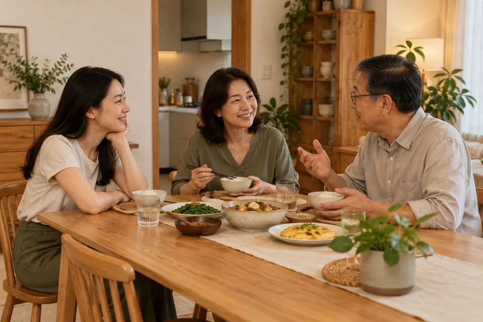People listening to one another over a shared meal.