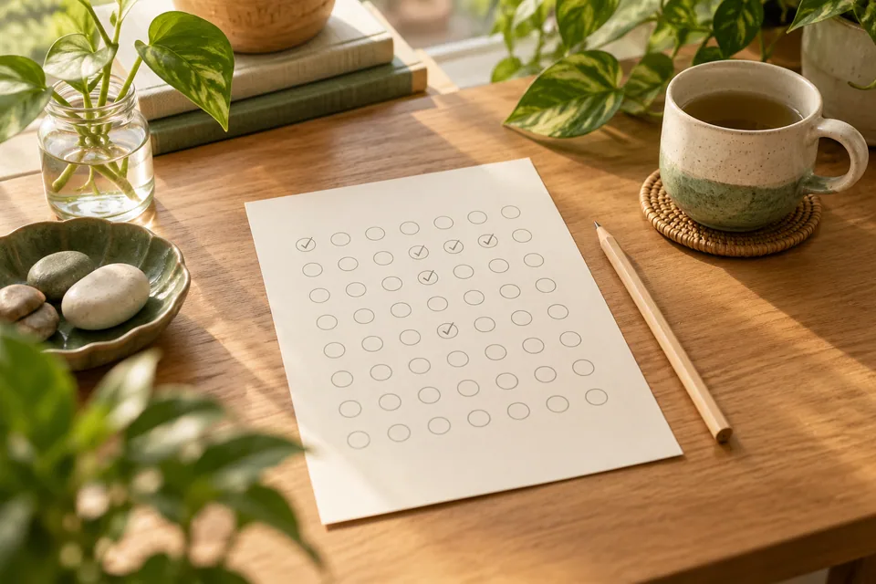 A simple paper tracker and pencil on a desk.
